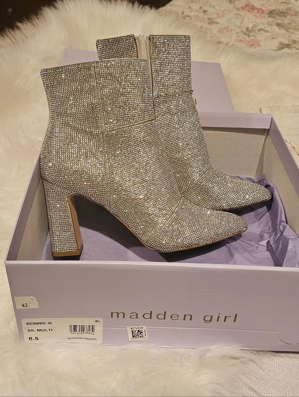 Madden Girl Silver Crystal Embellished Ankle Booties